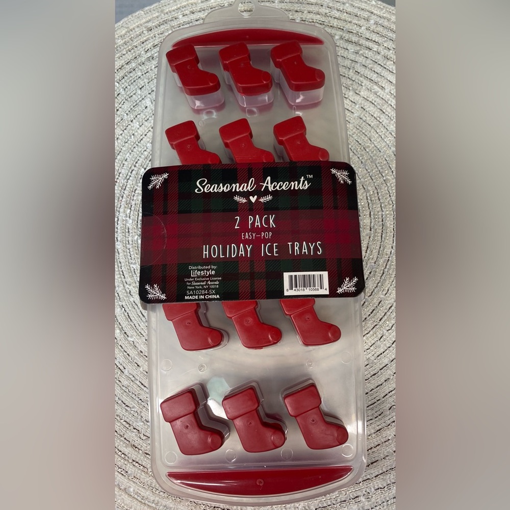Seasonal Accents 2 Pack Santa Stockings Ice Trays BPA Free